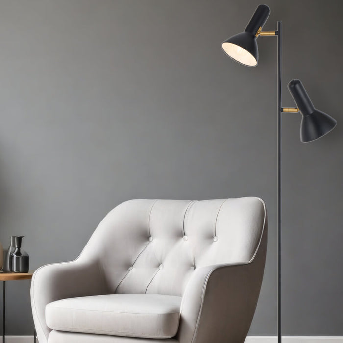 HYVIK: 2 Light Iron Floor Lamp (Available in Black, White, Brass & Nickel)