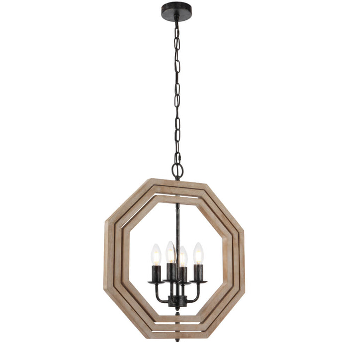 INDIO: 4 Light Wooden Pendant with Adjustable Octagonal Frame