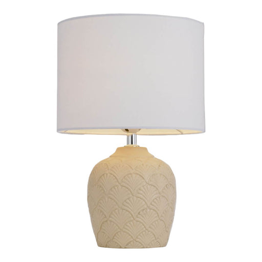 Telbix INDO: Ceramic Table Lamp with White Fabric Shade (Avail in Cream, Green & Grey)