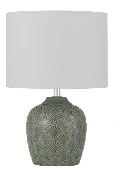 INDO: Ceramic Table Lamp with White Fabric Shade (Avail in Cream, Green & Grey)