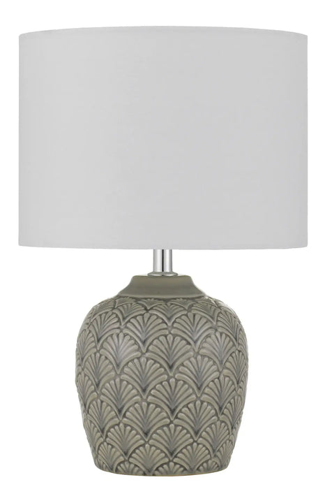 INDO: Ceramic Table Lamp with White Fabric Shade (Avail in Cream, Green & Grey)