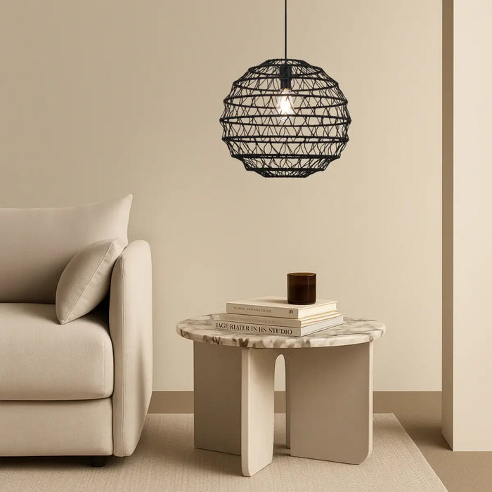 IVALO: 2 in 1 Adjustable Full Sphere/ Half-Sphere Shape Natural Bohemian Coastal Style  Pendant Light (Available in Black & Natural, 45cm & 60cm)