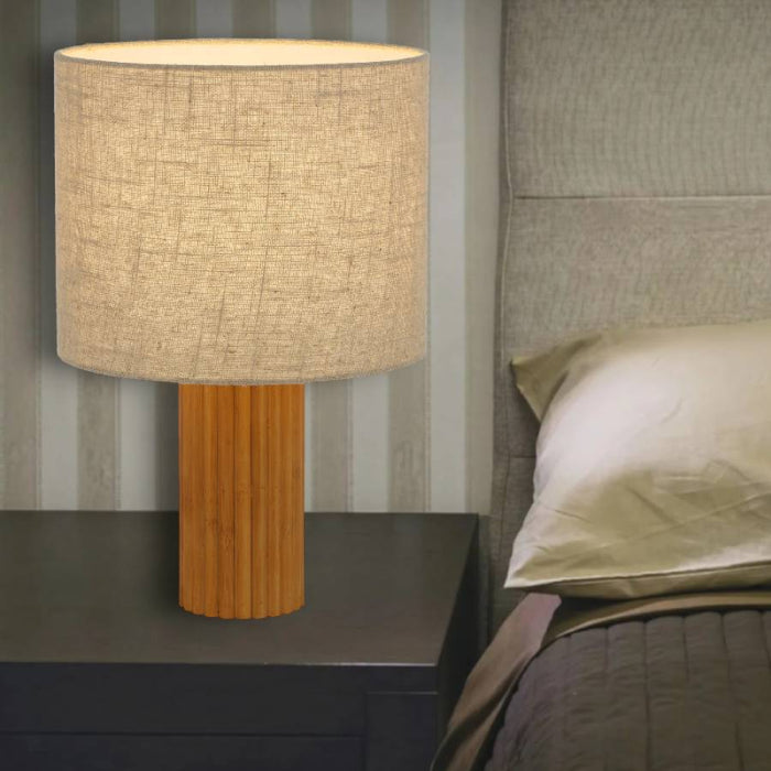 JACONA: Wooden Table Lamp with Fabric Shade