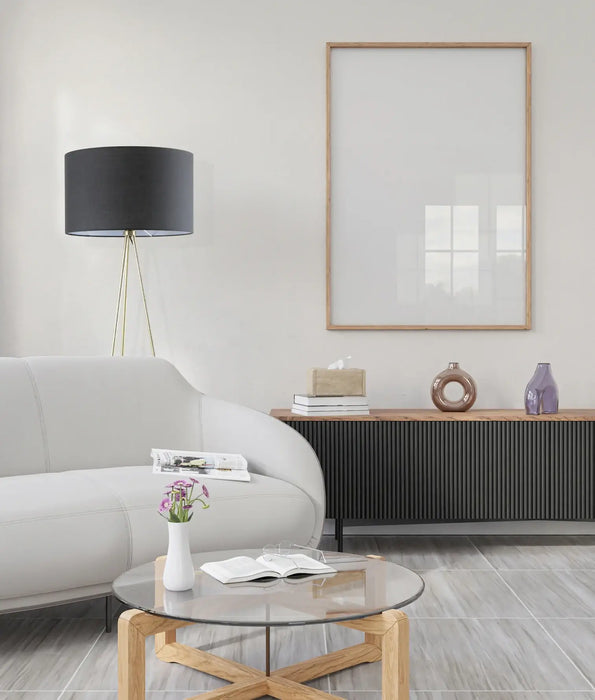 JAMBES: Antique Brass Tripod Floor Lamp with Drum Shade (Available in Black & White)