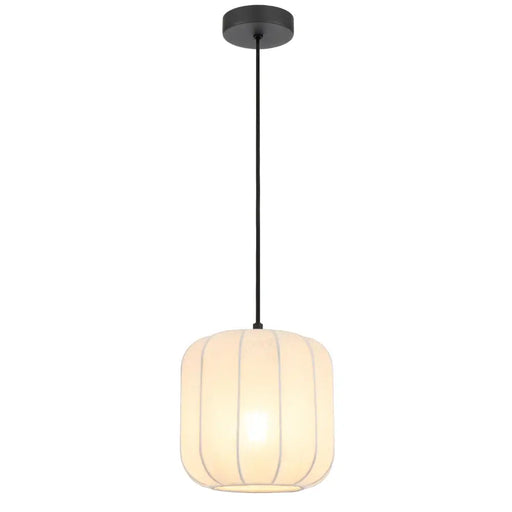 Telbix JONSEL: Drum Shaped Metal Pendant Light with Elastic Fabric Shade (Available in Black & White)