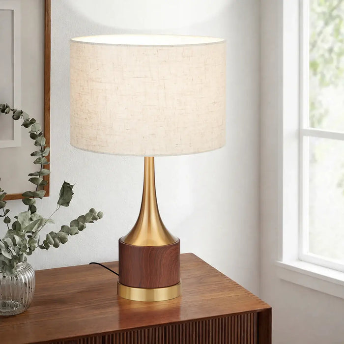 KAROS: Antique Gold Table Lamp with Beige Drum Shade