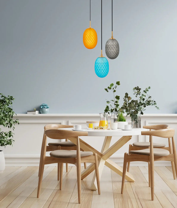 KATHAL: Interior  Pendant Lights with Ellipse Shape Glass Segmented Shade ( Available in Orange, Smokey Black, Blue, Frosted & Clear)