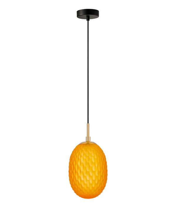 KATHAL: Interior  Pendant Lights with Ellipse Shape Glass Segmented Shade ( Available in Orange, Smokey Black, Blue, Frosted & Clear)