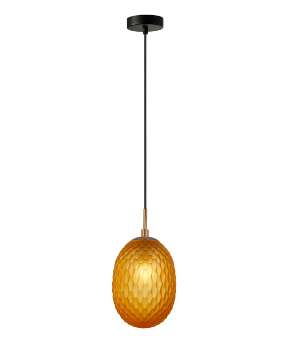 KATHAL: Interior  Pendant Lights with Ellipse Shape Glass Segmented Shade ( Available in Orange, Smokey Black, Blue, Frosted & Clear)