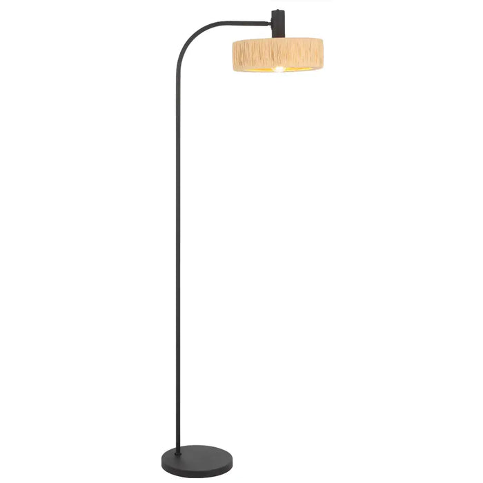 KATRIN: Black Floor Lamp with Natural Raffia Shade