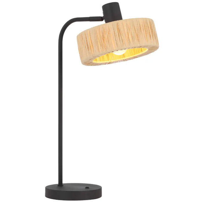 Telbix KATRIN: Black Table Lamp with Natural Raffia Shade