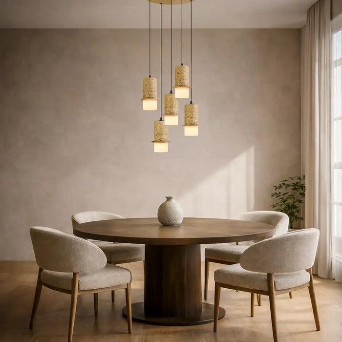 KOLISA: Cast Stone 5 Light LED Pendant Light (Available in White & Beige)