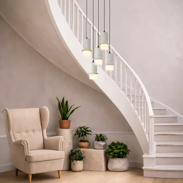 KOLISA: Cast Stone 5 Light LED Pendant Light (Available in White & Beige)