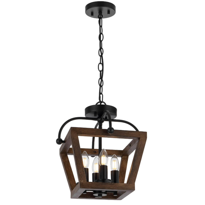 LACOTA: Black 4 Light Close to Ceiling Wood Pendant Light