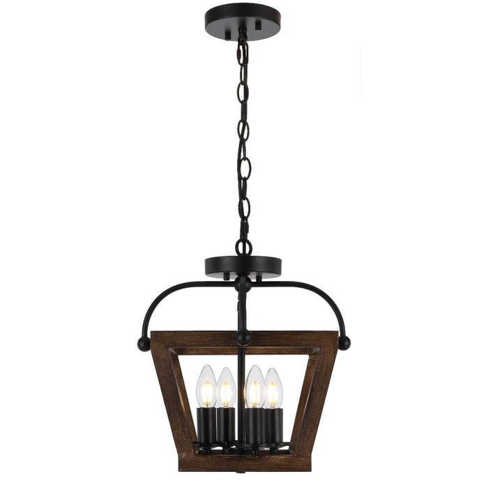 LACOTA: Black 4 Light Close to Ceiling Wood Pendant Light