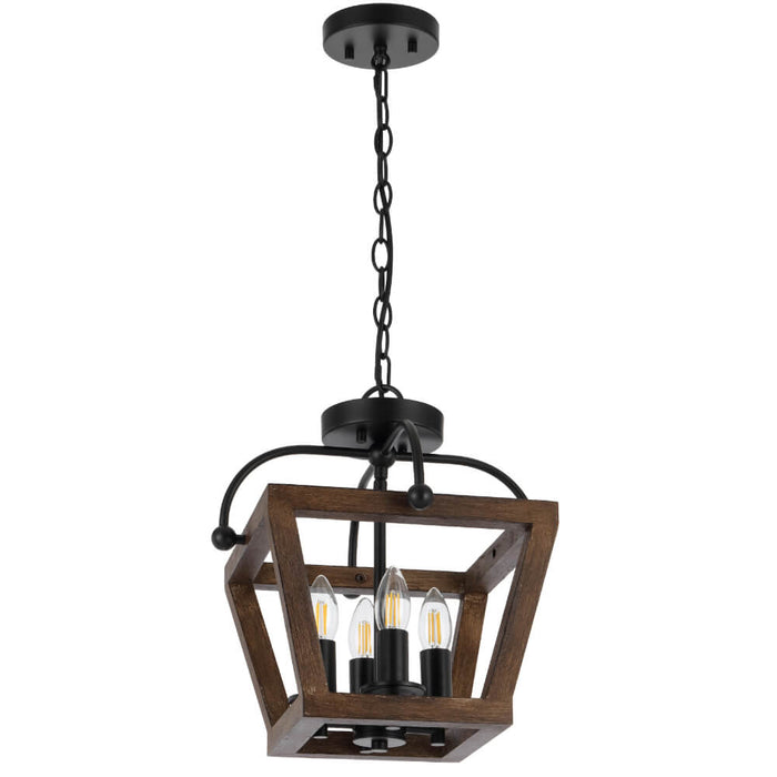 LACOTA: Black 4 Light Close to Ceiling Wood Pendant Light