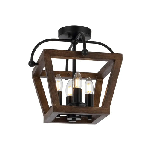 Telbix LACOTA: Black 4 Light Close to Ceiling Wood Pendant Light