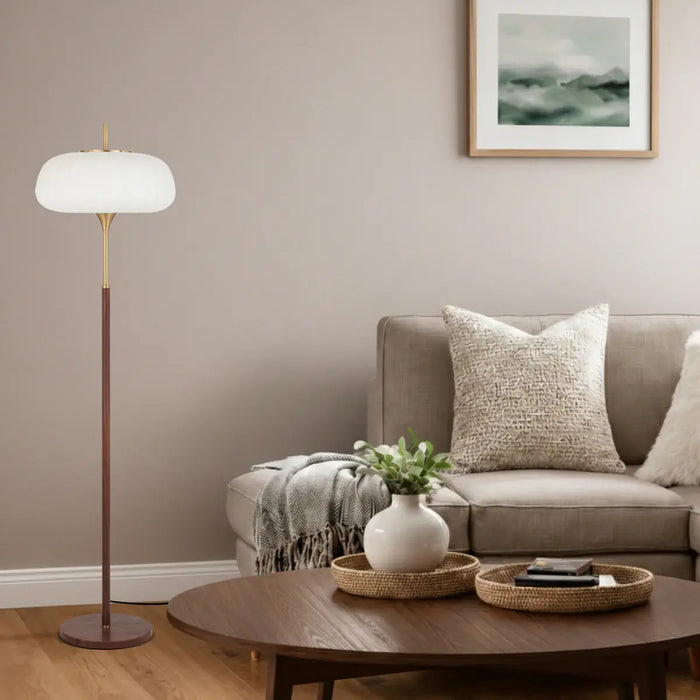 LASIAN: Antique Gold Floor Lamp with White Molded Resin Shade