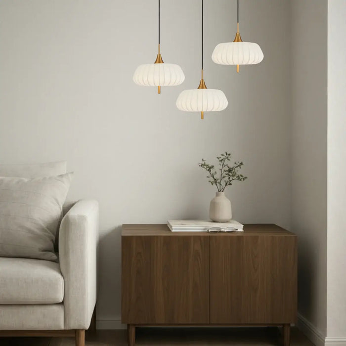 LASIAN: Antique Gold Pendant Light with White Molded Resin Shades (Available in 30cm & 40cm)