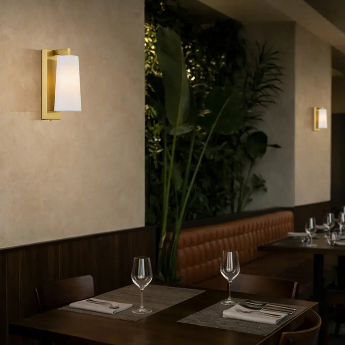 LAVIS: Modern Metal Indoor Wall Light with Tapered Fabric Shade (Available in Nickel, Antique Gold & Black)