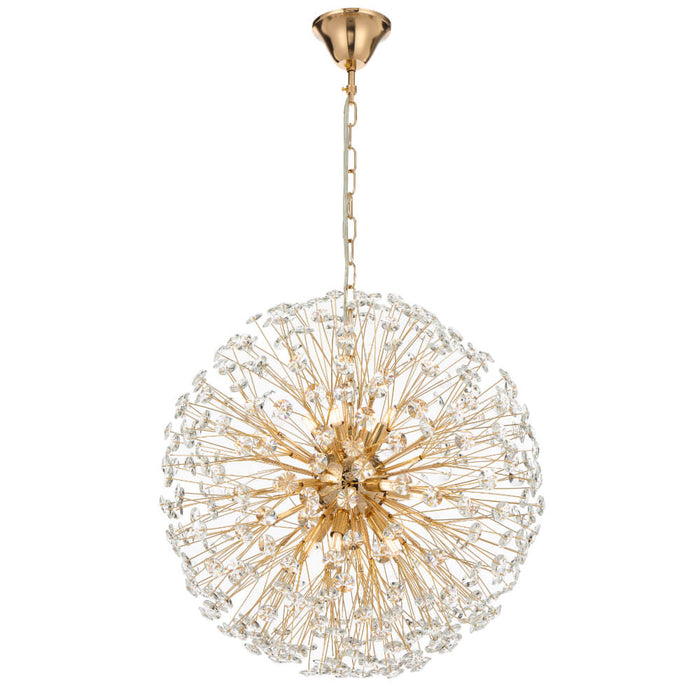 LERIDA: Gold Round Crystal Pendant (avail in 8, 9 & 12 Light)
