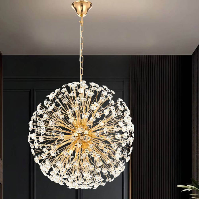 LERIDA: Gold Round Crystal Pendant (avail in 8, 9 & 12 Light)