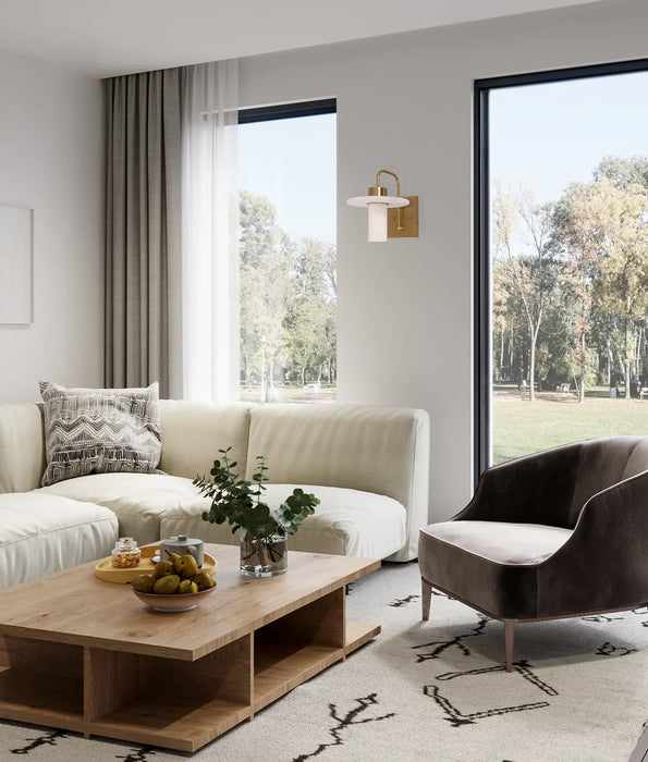 LUCERNA: Cylinder Round Hat Marble Shade Brass Highlight Interior Wall Light