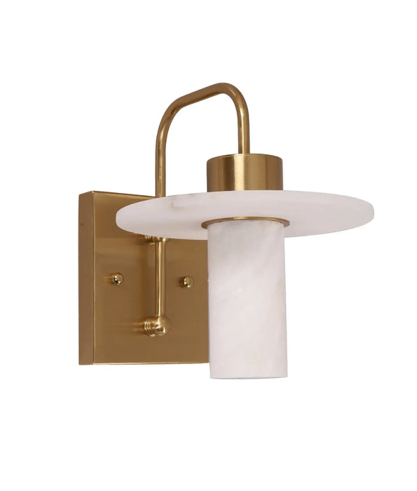LUCERNA: Cylinder Round Hat Marble Shade Brass Highlight Interior Wall Light