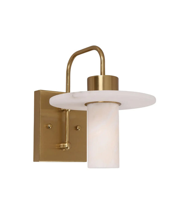 LUCERNA: Cylinder Round Hat Marble Shade Brass Highlight Interior Wall Light