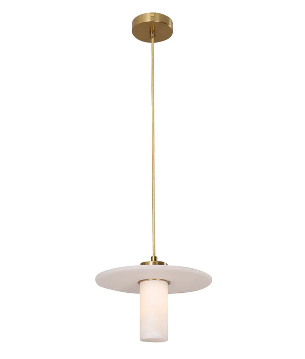 LUCERNA: Cylinder Round Hat Marble Shade Brass Highlight Interior Pendant Light
