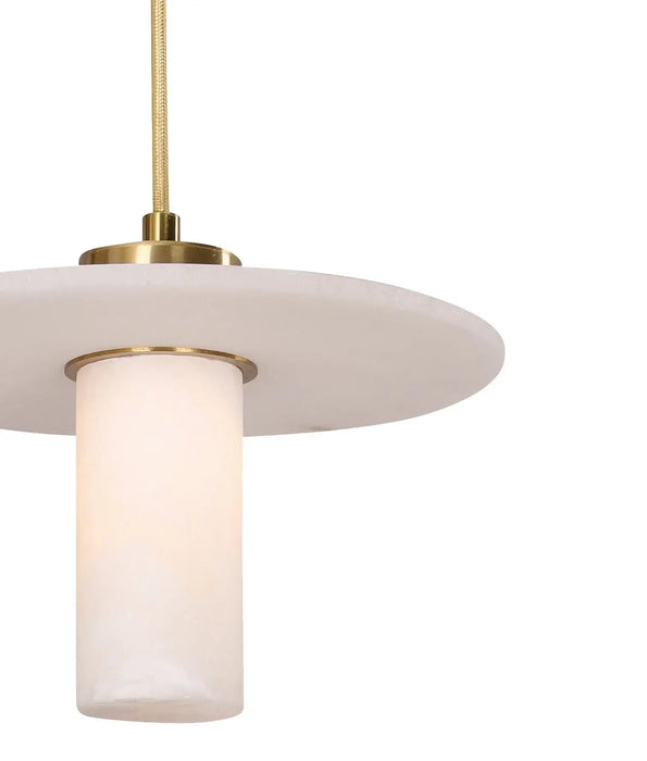 LUCERNA: Cylinder Round Hat Marble Shade Brass Highlight Interior Pendant Light