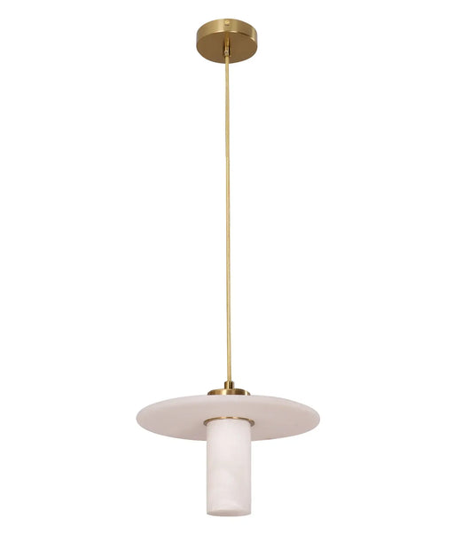 CLA LUCERNA: Cylinder Round Hat Marble Shade Brass Highlight Interior Pendant Light