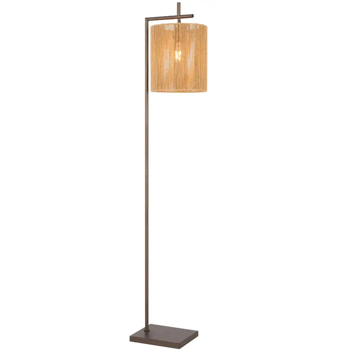 LYNDRA: Metal Floor Lamp with Natural Fiber Shade (Available in Black & Natural)