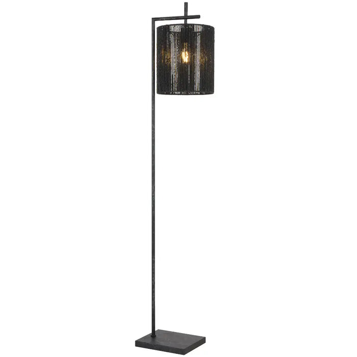 LYNDRA: Metal Floor Lamp with Natural Fiber Shade (Available in Black & Natural)