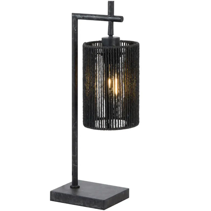 LYNDRA: Metal Table Lamp with Natural Fiber Shade (Available in Black & Natural)