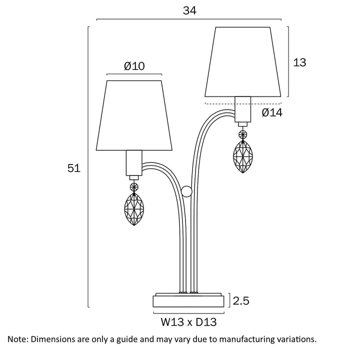 MALVERN: Vintage-style 2 Light Table Lamp