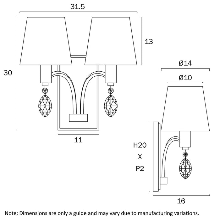 MALVERN: 2 Light Vintage-style Indoor Wall Light