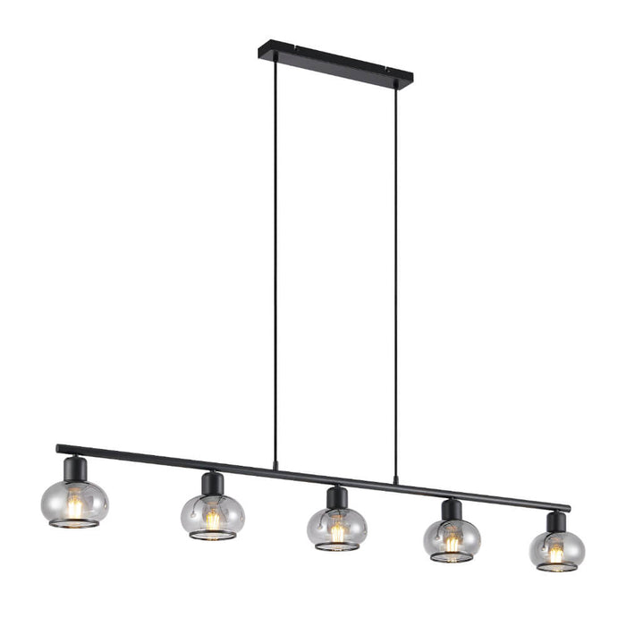 MARBELL: 5 Light Glass Pendant (Available in Antique Brass and Black)