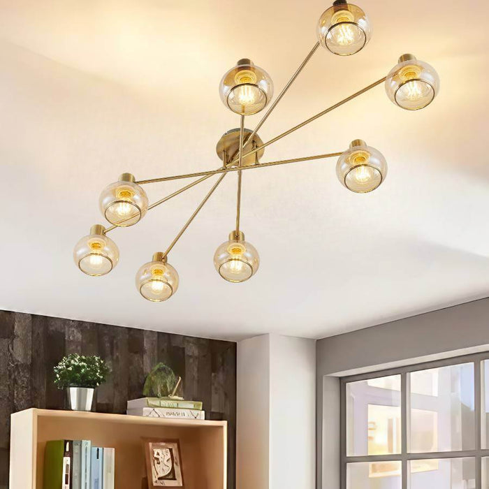 MARBELL: 6 & 8 Light Close to Ceiling Glass Pendant (Available in Antique Brass and Black)