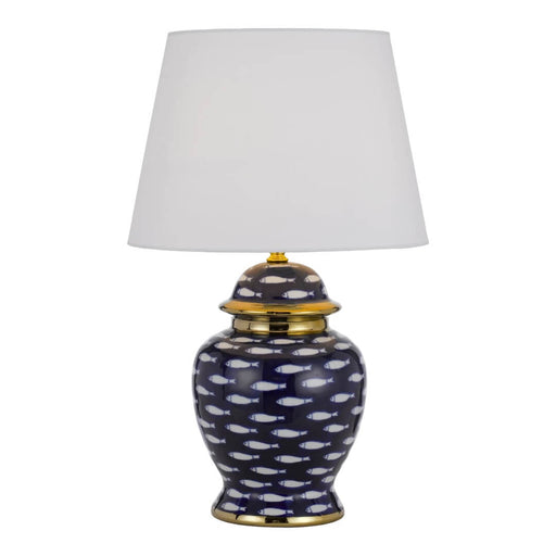 Telbix MASU: Classic Urn Shape Table Lamp Decorated with Swirling Shoal of Fish