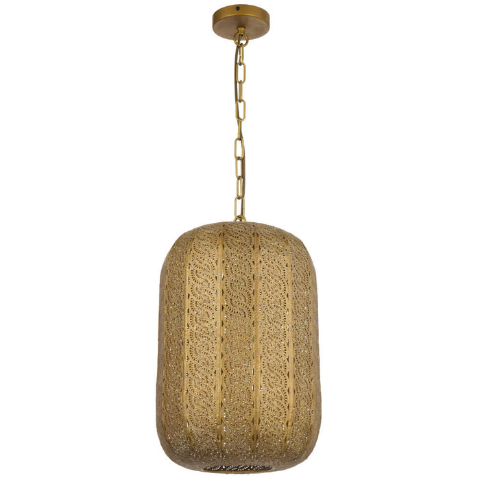 MASYA: Elegant Antique Brass Pendant Light with Intricately Perforated Metal Shade