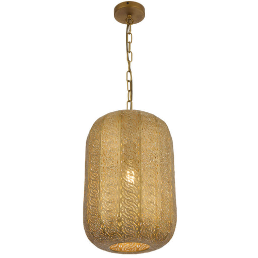 Telbix MASYA: Elegant Antique Brass Pendant Light with Intricately Perforated Metal Shade