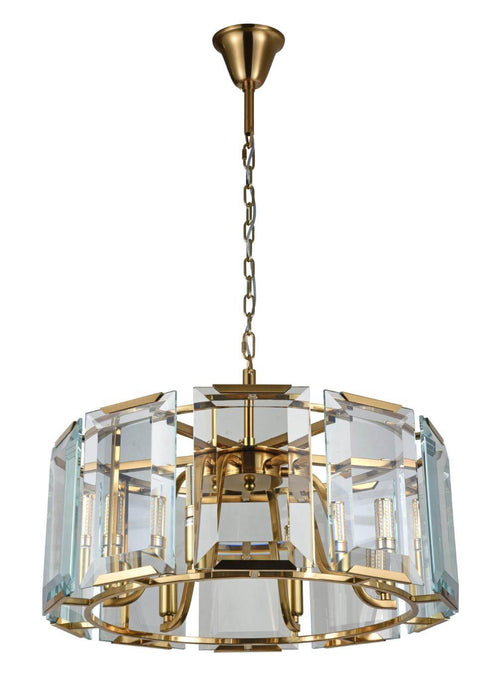 MGM: Brushed Brass Drum Crystal Pendant Light (Available in 6 Light & 8 Light)