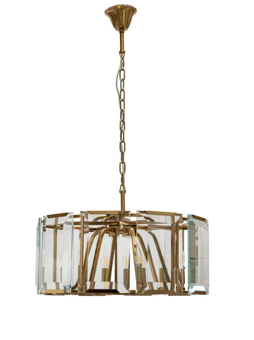 MGM: Brushed Brass Drum Crystal Pendant Light (Available in 6 Light & 8 Light)