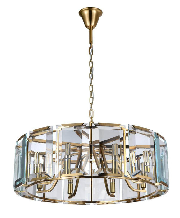 MGM: Brushed Brass Drum Crystal Pendant Light (Available in 6 Light & 8 Light)