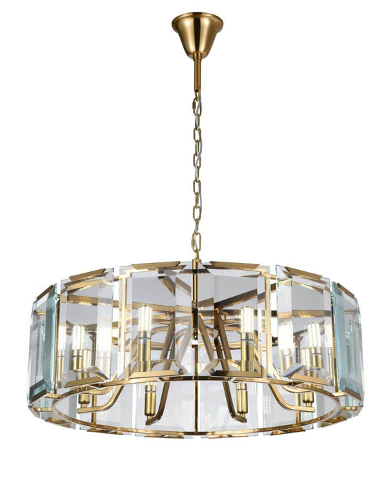 MGM: Brushed Brass Drum Crystal Pendant Light (Available in 6 Light & 8 Light)