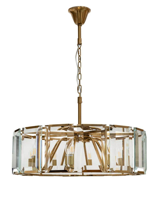 MGM: Brushed Brass Drum Crystal Pendant Light (Available in 6 Light & 8 Light)