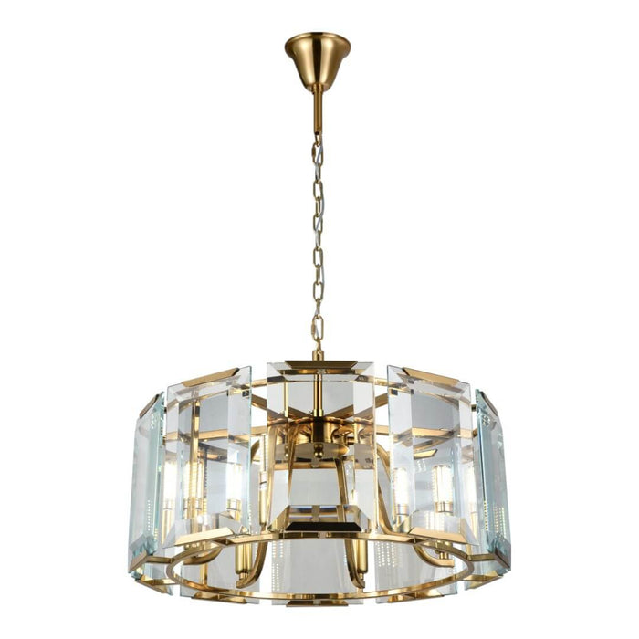 MGM: Brushed Brass Drum Crystal Pendant Light (Available in 6 Light & 8 Light)