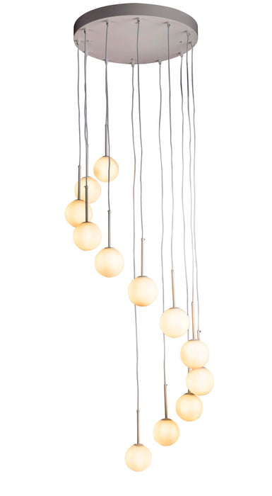 MIAMI-12L: 12 Light Glass Bubble Pendant Light (Available in Black Opal, Black Smoke, Gold Opal, Gold Amber, & White Opal)