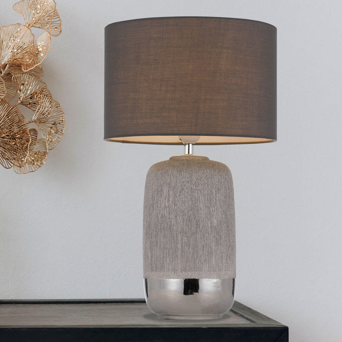 MISTY: Grey Ceramic Table Lamp with Cotton Shade